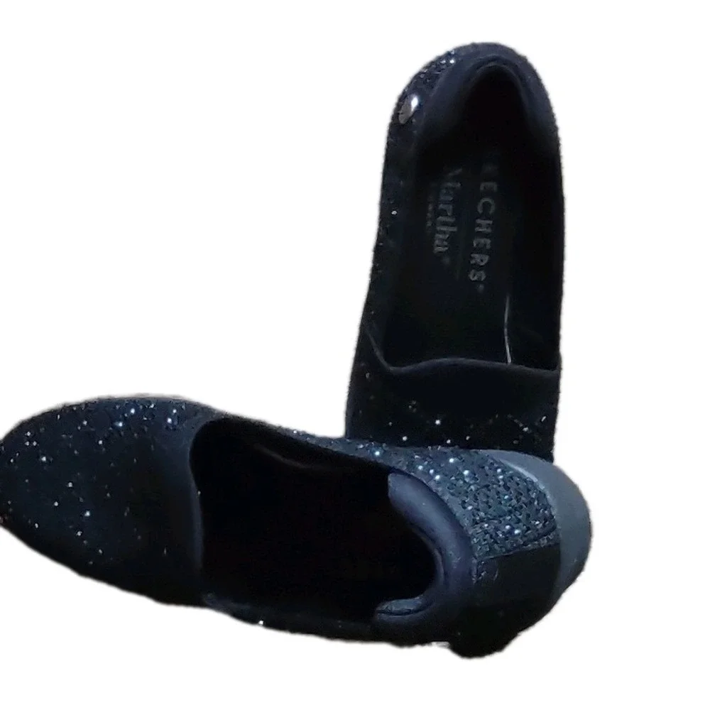 Martha Stewart x Skechers Pier-Lite Reflection Black Sparkle Wedge 8 158705 LNW